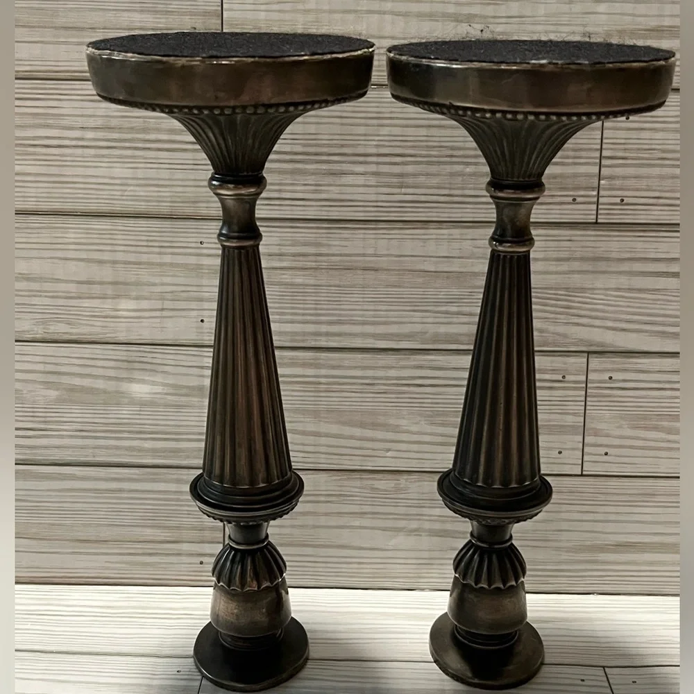 Vintage Weighted Pair of Neoclassical Pewter Candlesticks